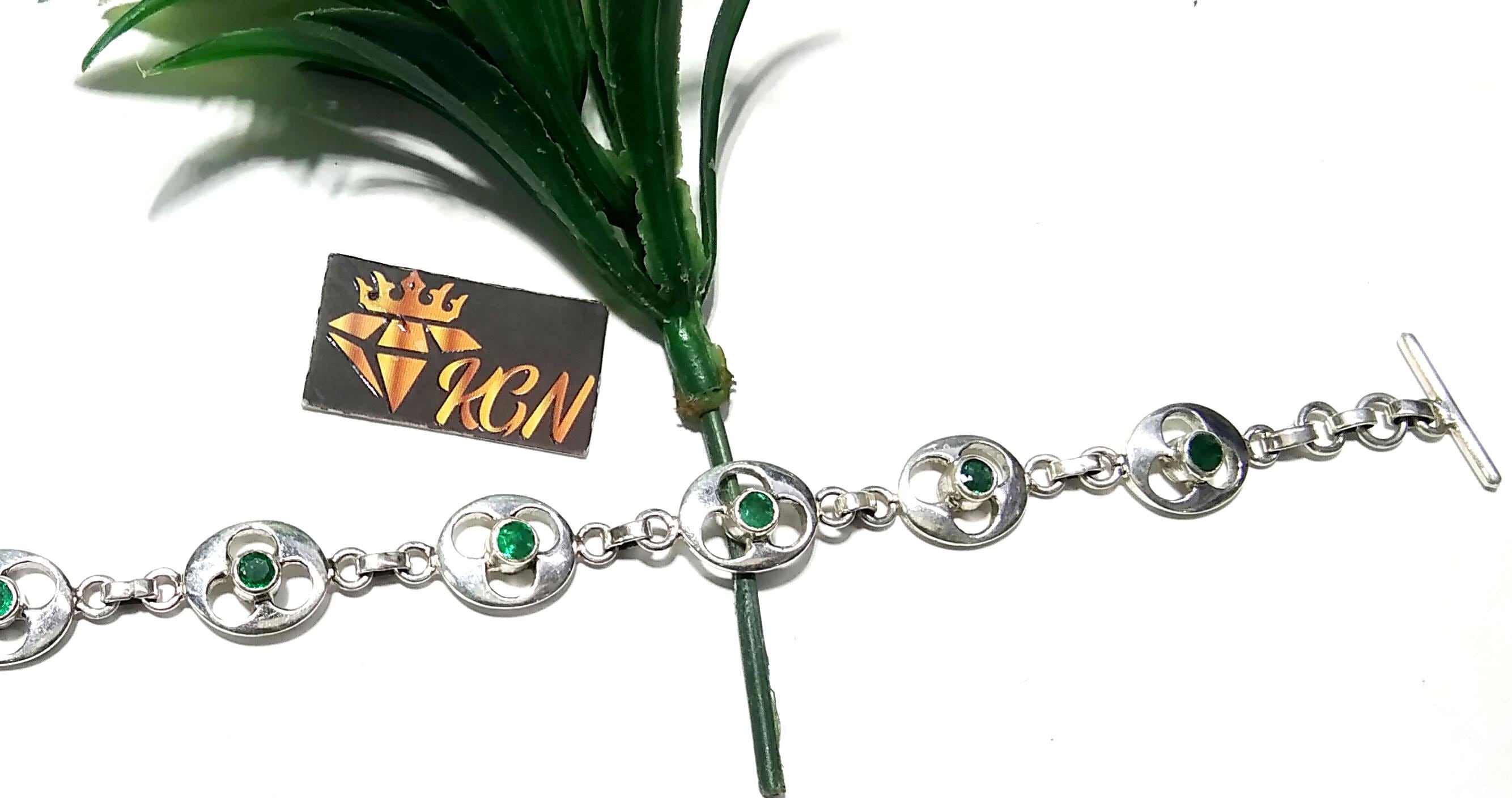 Natural Emerald Gemstone Bracelet, Good Quality Gemstone Bracelet, 925 Sterling Silver Jewelry, Handmade Bracelet, Gift For Girls & Women.